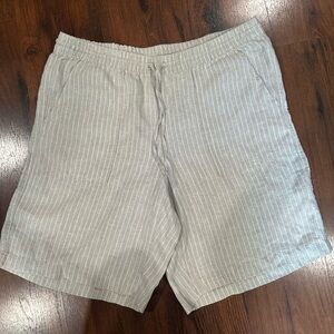 Lands’ End 100% Linen Women’s Plus 16 Beige Striped Pull On Shorts 9” Inseam